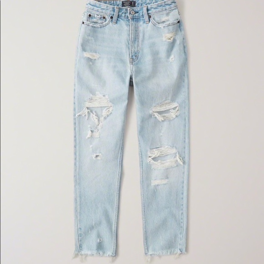 Abercrombie High rise mom jeans - shredded light wash